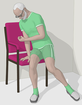 Standard "Hemiplegie: Aufstehen vom Boden mittels eines Stuhls"